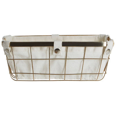 Small Gold Finish Wire Storage Basket with Lining