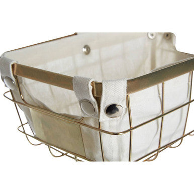 Small Gold Finish Wire Storage Basket with Lining