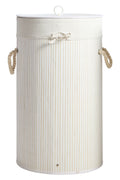 Round White Bamboo Laundry Hamper