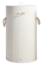 Round White Bamboo Laundry Hamper