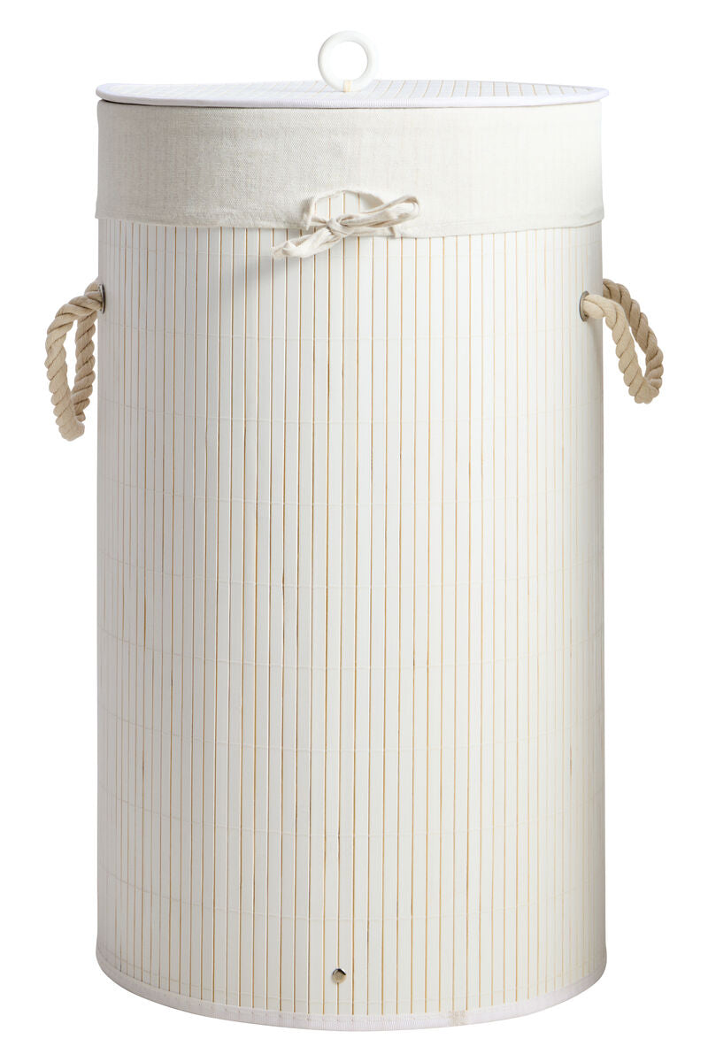 Round White Bamboo Laundry Hamper