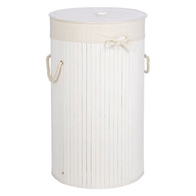 Round White Bamboo Laundry Hamper