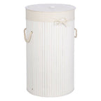 Round White Bamboo Laundry Hamper