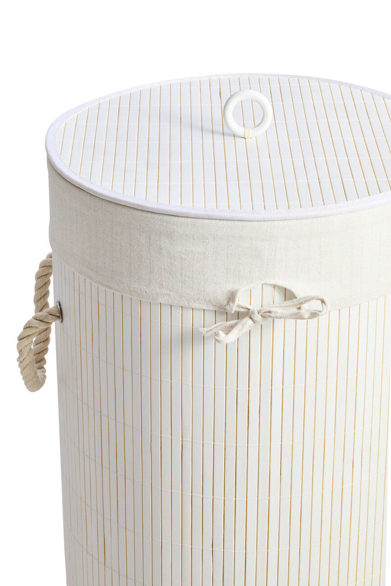 Round White Bamboo Laundry Hamper