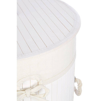 Round White Bamboo Laundry Hamper