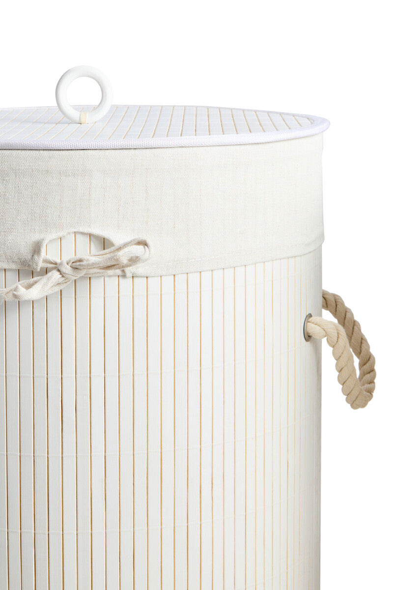 Round White Bamboo Laundry Hamper
