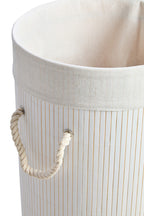 Round White Bamboo Laundry Hamper