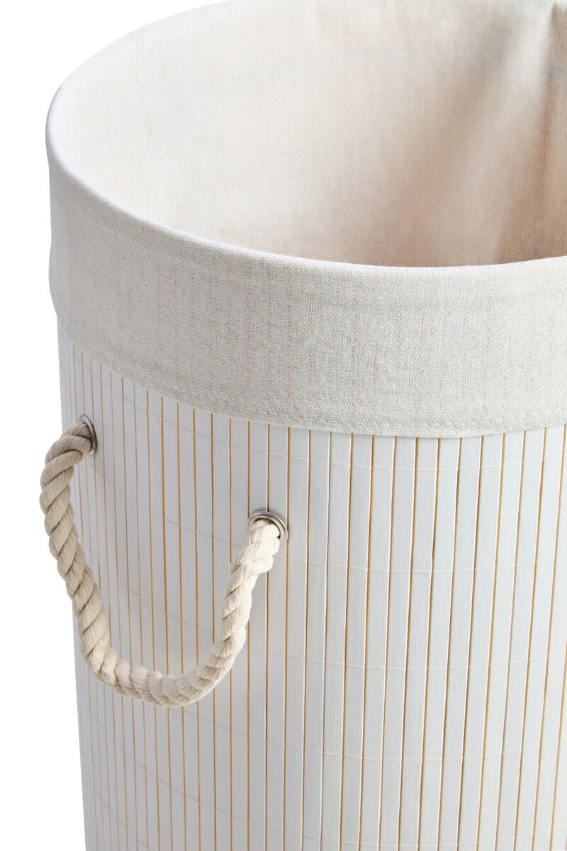 Round White Bamboo Laundry Hamper
