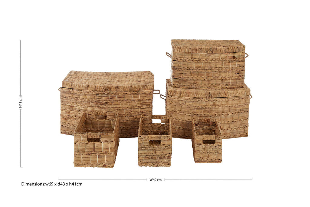 Set of Six Water Hyacinth Storage Baskets