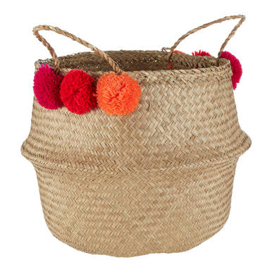 Small Seagrass Pom Pom Basket