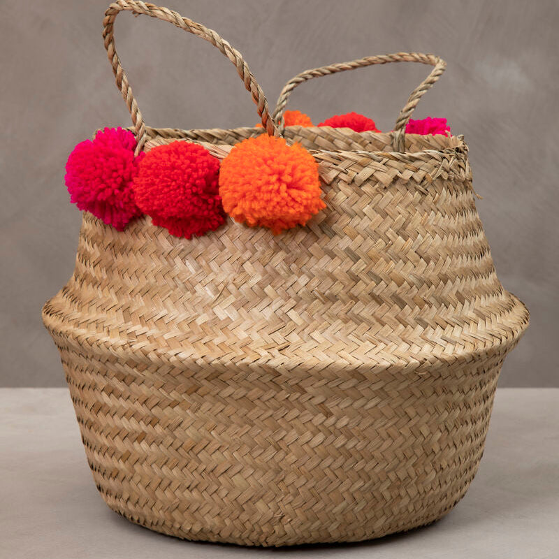 Small Seagrass Pom Pom Basket