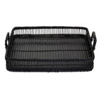 Black Rattan and Bamboo Rectangular Tray
