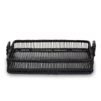 Black Rattan and Bamboo Rectangular Tray