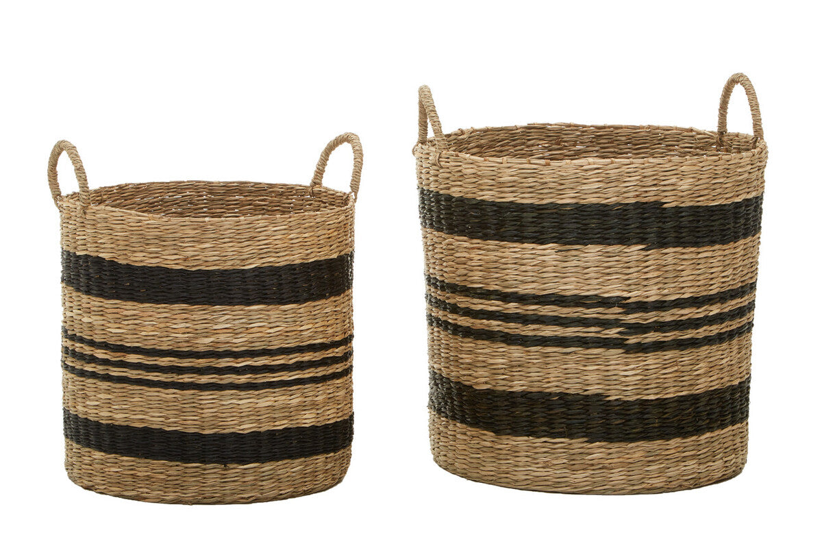 Black and Natural Seagrass Set of 2 Storage Baskets