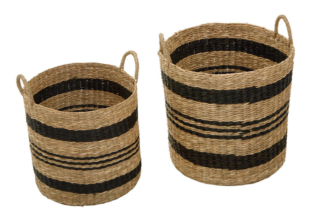 Black and Natural Seagrass Set of 2 Storage Baskets