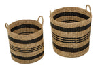 Black and Natural Seagrass Set of 2 Storage Baskets