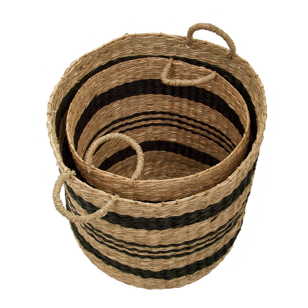 Black and Natural Seagrass Set of 2 Storage Baskets