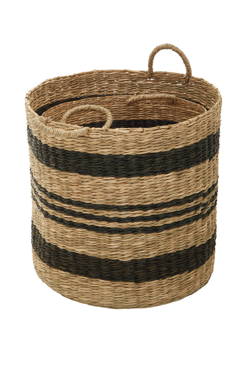 Black and Natural Seagrass Set of 2 Storage Baskets