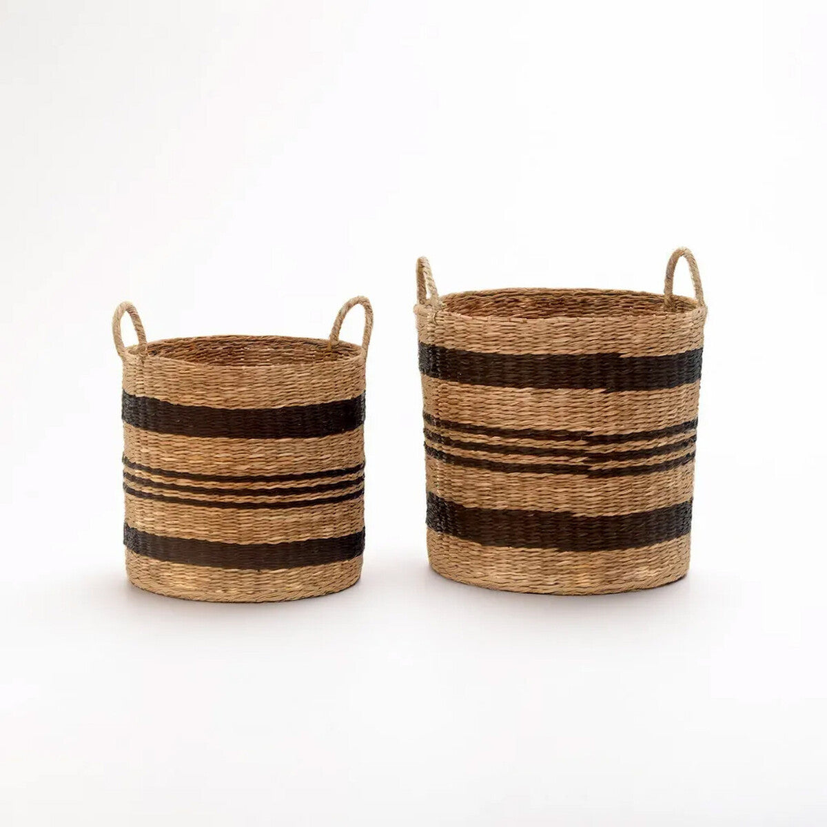 Black and Natural Seagrass Set of 2 Storage Baskets