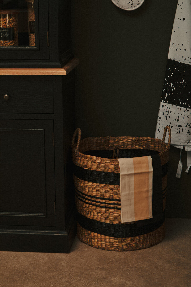Black and Natural Seagrass Set of 2 Storage Baskets