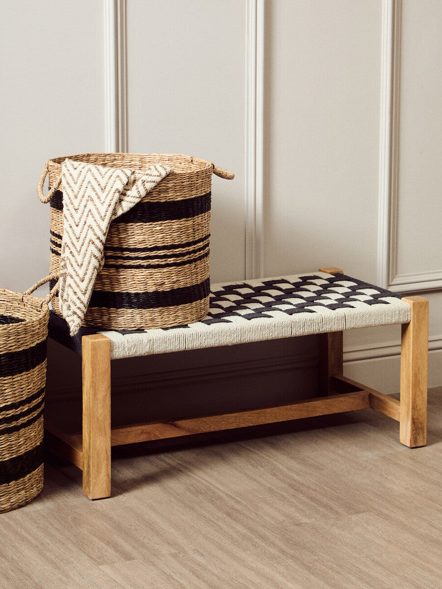 Black and Natural Seagrass Set of 2 Storage Baskets