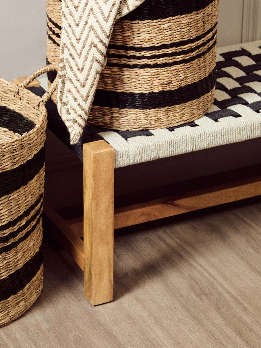 Black and Natural Seagrass Set of 2 Storage Baskets
