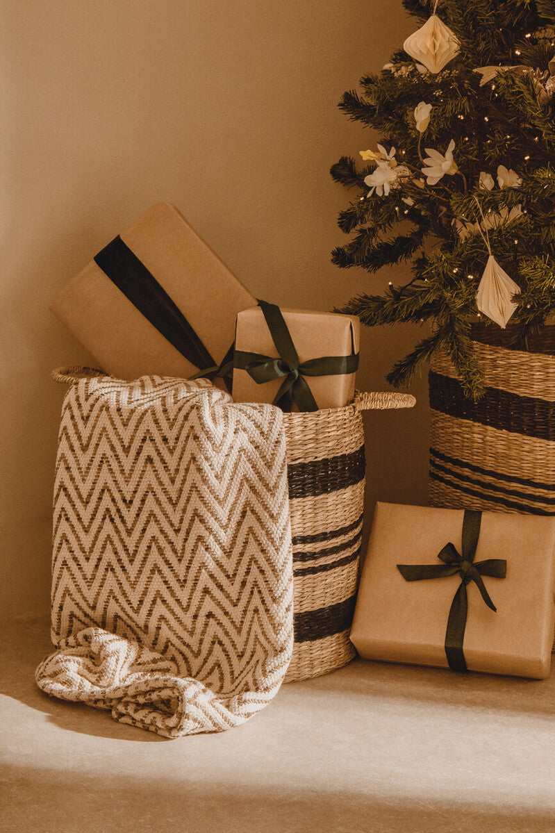 Black and Natural Seagrass Set of 2 Storage Baskets