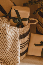 Black and Natural Seagrass Set of 2 Storage Baskets