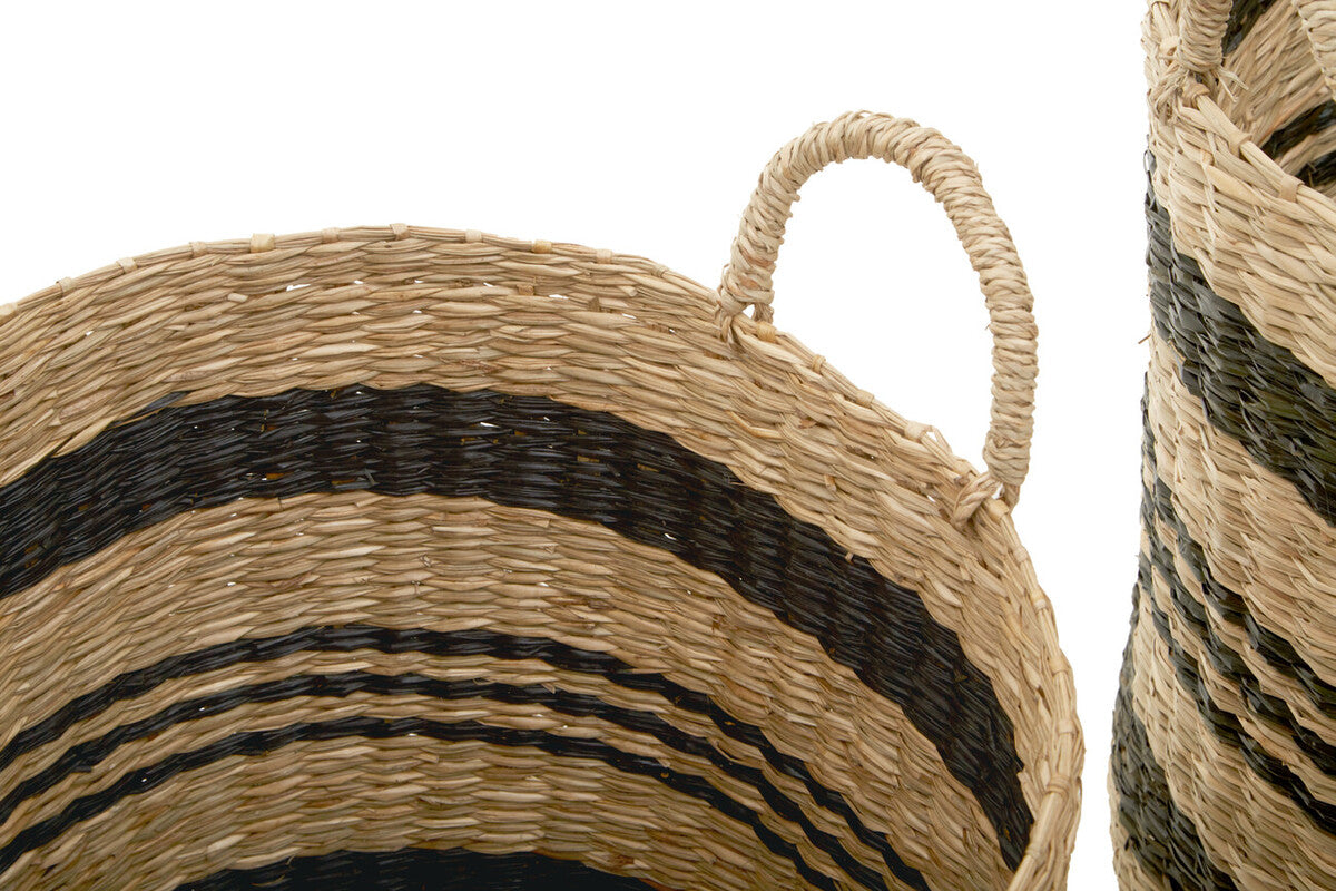 Black and Natural Seagrass Set of 2 Storage Baskets