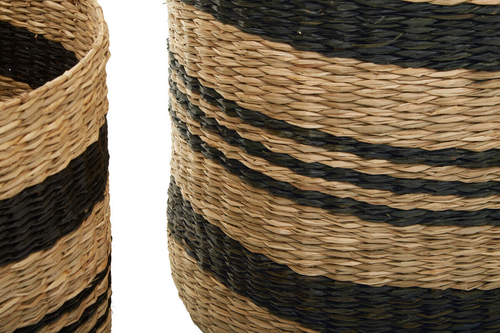 Black and Natural Seagrass Set of 2 Storage Baskets