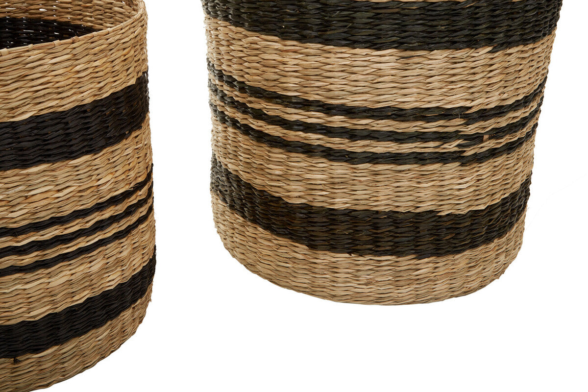 Black and Natural Seagrass Set of 2 Storage Baskets