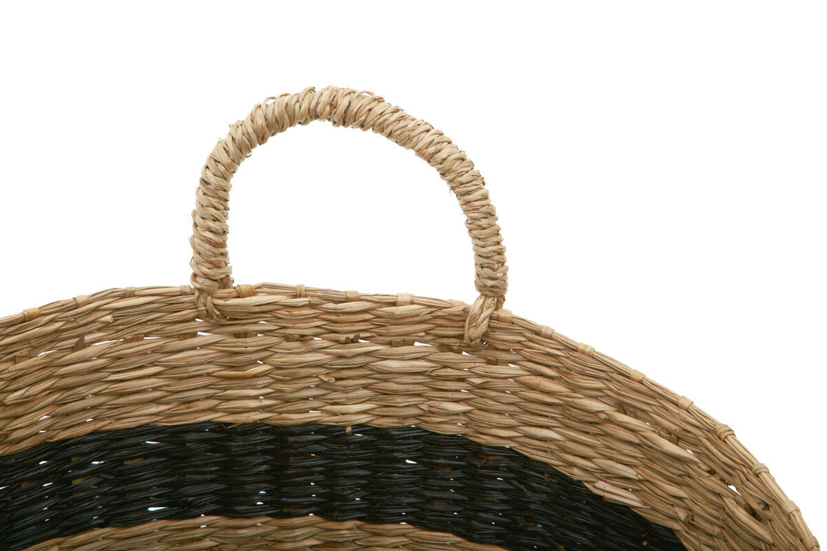 Black and Natural Seagrass Set of 2 Storage Baskets