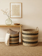 Black and Natural Seagrass Set of 2 Storage Baskets