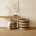 Black and Natural Seagrass Set of 2 Storage Baskets