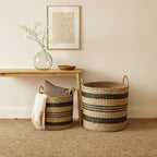 Black and Natural Seagrass Set of 2 Storage Baskets