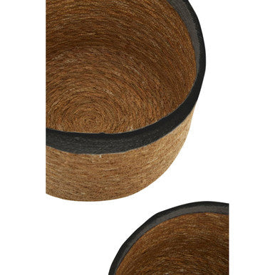 Set of Three Natural and Black Baskets