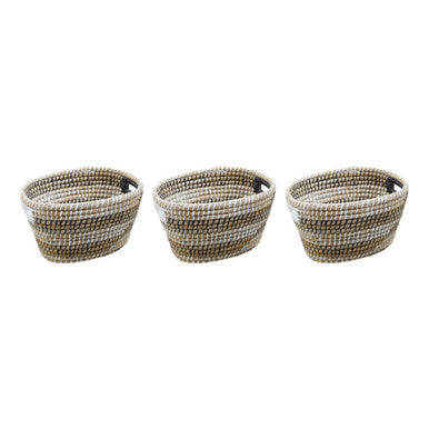 Set of Three Oval Straw Baskets