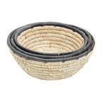 Set of 3 Palm Leaf Baskets with Black Trim