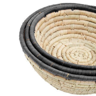 Set of 3 Palm Leaf Baskets with Black Trim