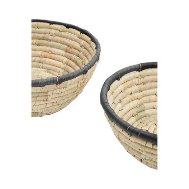 Set of 3 Palm Leaf Baskets with Black Trim