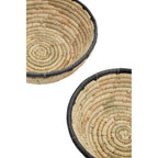 Set of 3 Palm Leaf Baskets with Black Trim