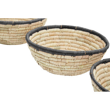 Set of 3 Palm Leaf Baskets with Black Trim