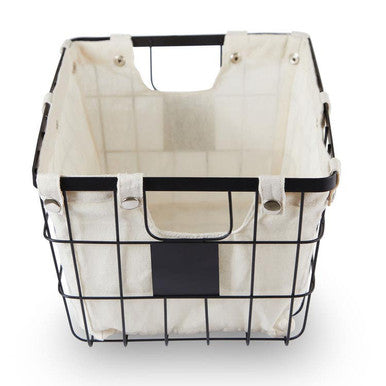 Medium Black Wire Storage Basket with Lining