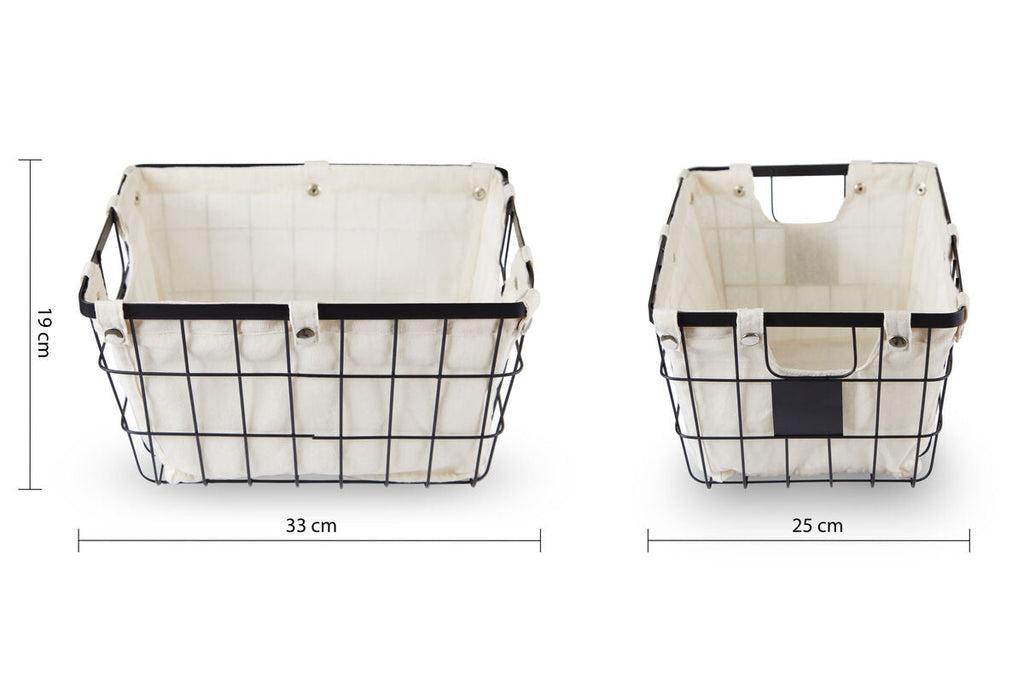 Medium Black Wire Storage Basket with Lining