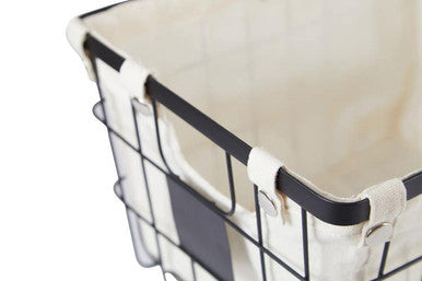 Medium Black Wire Storage Basket with Lining