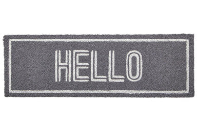 Hello Grey and White Rectangular Coir Doormat