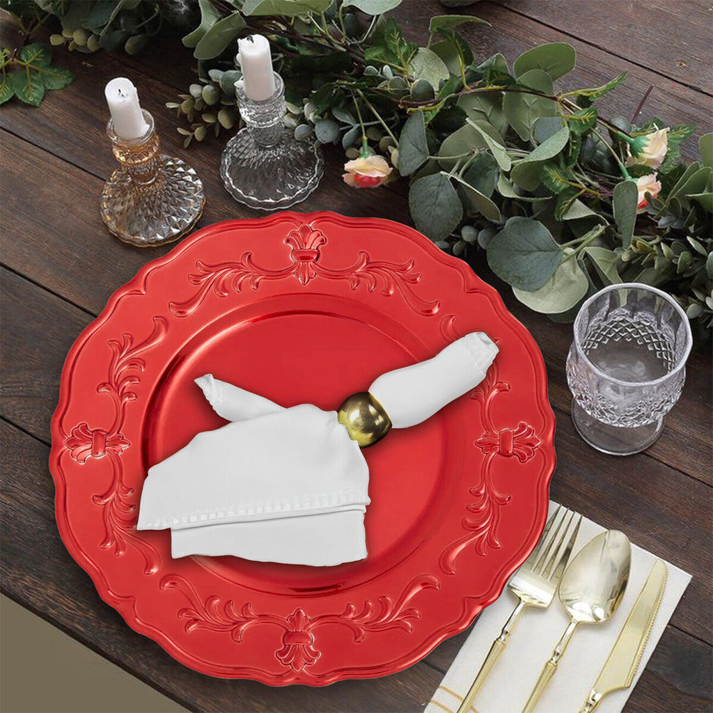 Set of Four 33cm Red Finish Baroque Charger Plates