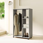 Rolling Open Wardrobe Hanging Rail Storage Shelves for Clothes, Grey