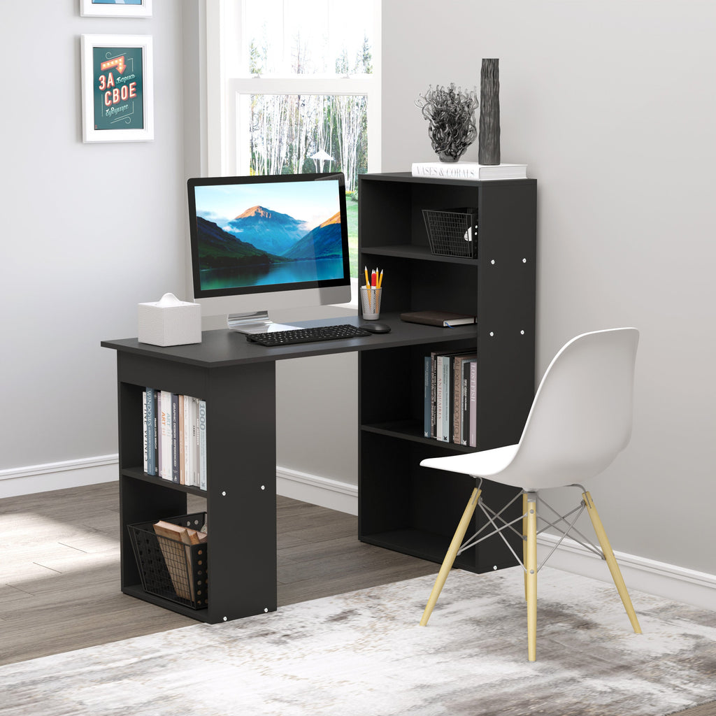 120cm Modern Computer Desk Bookshelf Study Table Workstation PC Laptop Writing Home Office 6 Shelves, Black