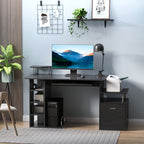 Computer Desk PC Workstation with Drawer, Shelves and CPU Storage Rack, Home Office Furniture, 152 x 60 x 88cm, Black with Wood Grain